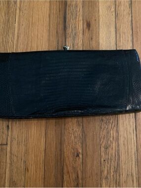 Vintage 1950s Sydney of California Genuine Lizard Skin Black Evening Clutch